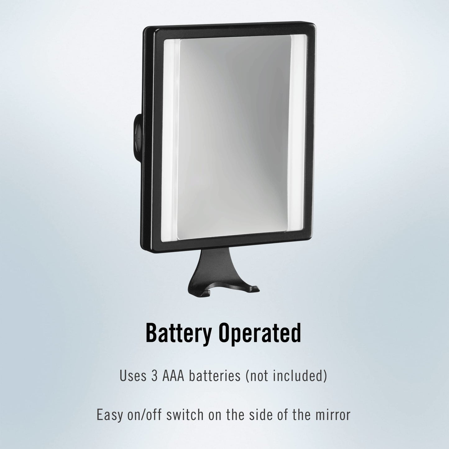 ConairMan Lighted Mirror, Fogless Mirror for Shower with 2X Magnification, Shower Mirror Fogless for Shaving, Battery Operated in Glossy Black, 7.3"L x 5"W