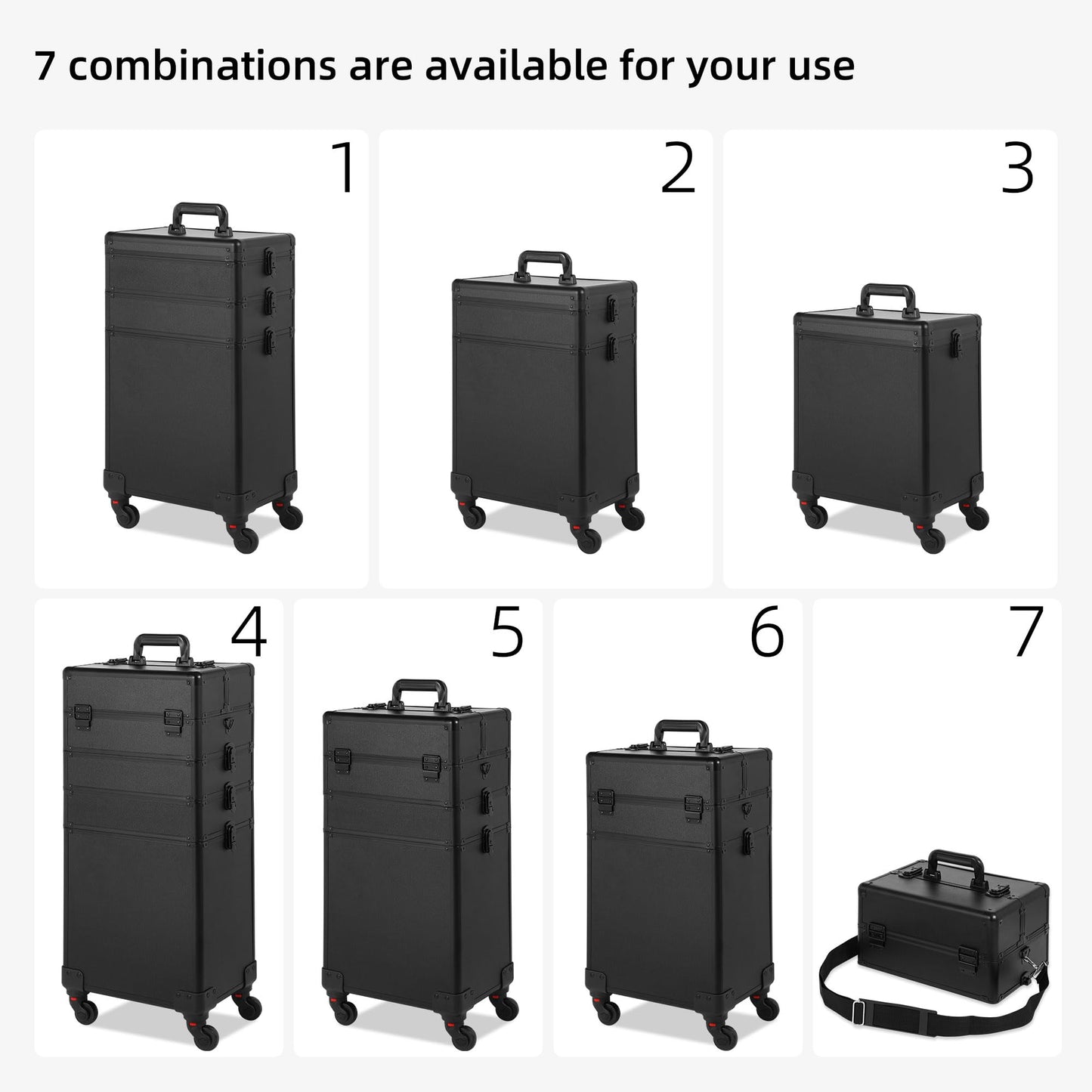 Somduy Rolling Makeup Case, Makeup Train Case with Lid, 5 in 1 Cosmetology Case on Wheels, Christmas Gift, Large Makeup Organizers, Profesional Cosmetic Case for Salon Barber, Black