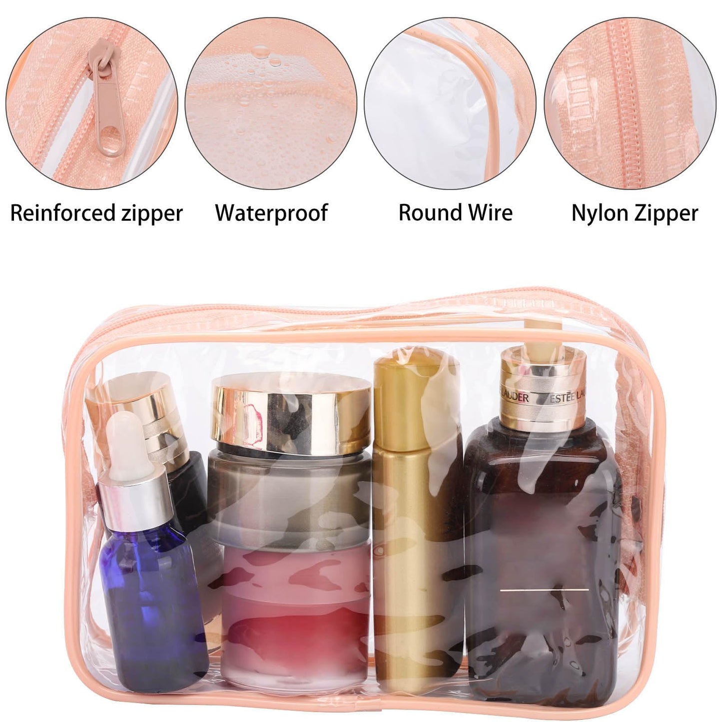 Tbestmax 10 Pcs Clear Cosmetic Bags Small Makeup Bags Portable Waterproof Travel Toiletry Bags Organizer Peach Pink, 7.5"x 4.8"x 2.3"