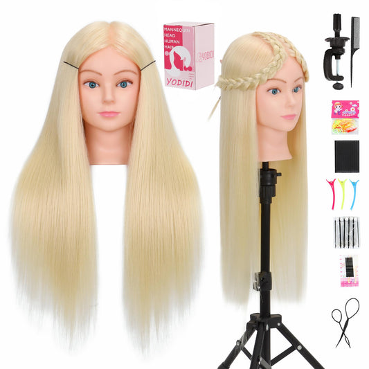 Mannequin Head Human Hair for Cosmetology - Manikin Head With 80% Human Hair for Styling Practice, Manikin Practice Head Hairdresser With Free Clamp Holder (#613-UB)