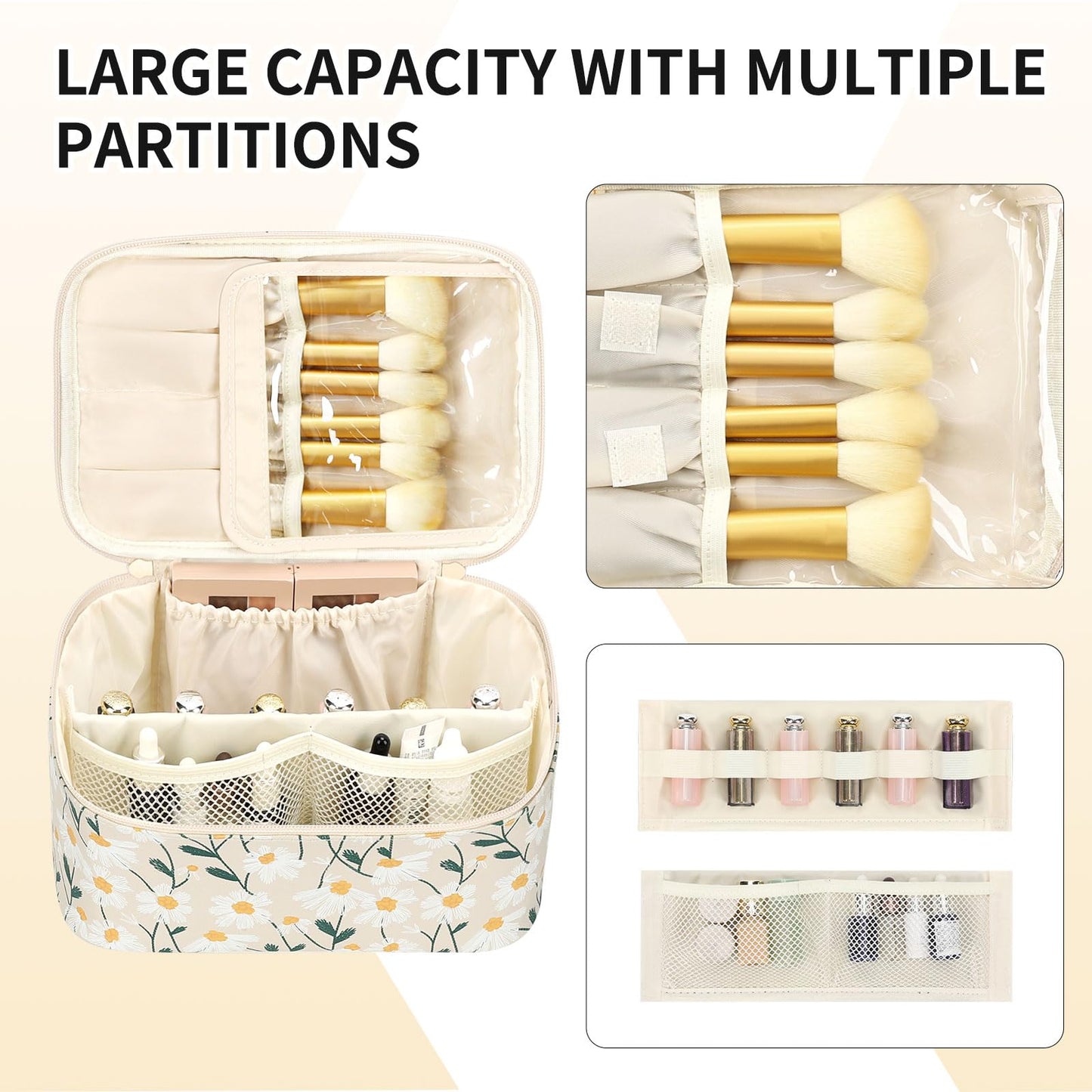OCHEAL Makeup Bag,Travel Makeup Organizer Bag, Cute Cosmetic Bags for Women Girls Travel Toiletry Bag Traveling With Brush Slot And Divider-Floral