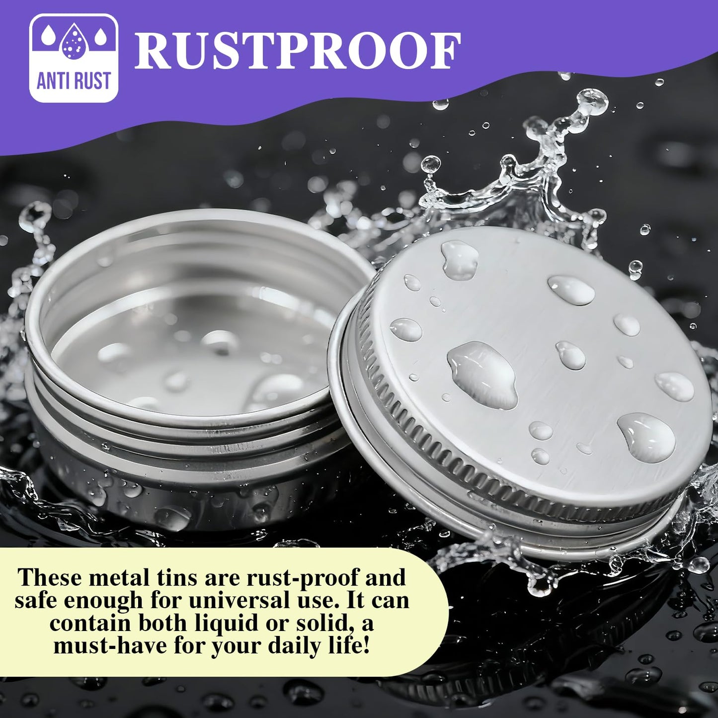 DPLASKA 100pcs 2 Oz Aluminum Metal Tins with Screw Lids Round Empty Salve Tin Cans Jars DIY Candle Containers for Lotion Bars, Balms, Spices, Crafts with Labels, Spatulas & Organza Bags (Black)