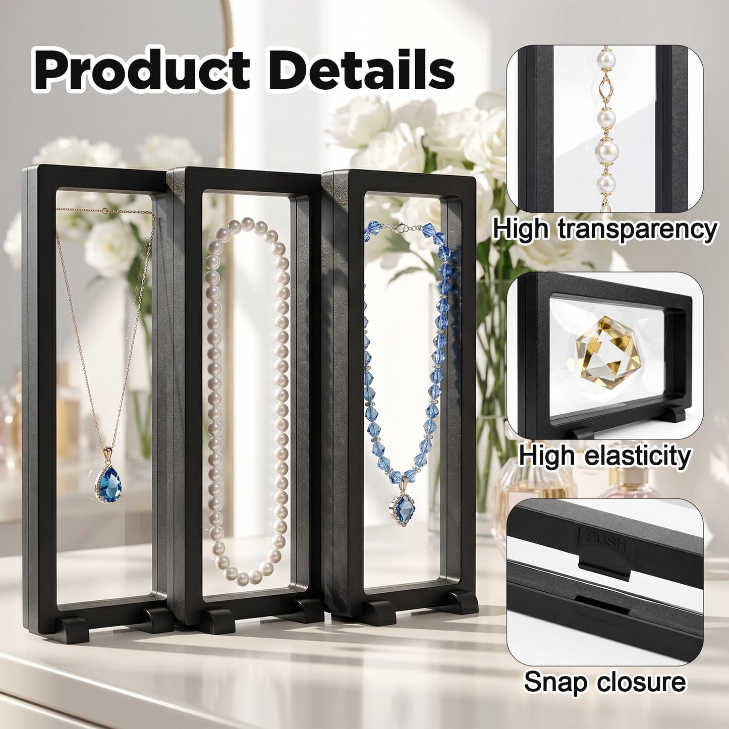 Kegeeei 10 PCS 3D Floating Display Case, Coins Display Stand Holder, Jewelry Storage Box, Black Suspension Frame for Challenge Coins, Medals, Fossils, Stamps, 9" x 3.54" x 0.79"