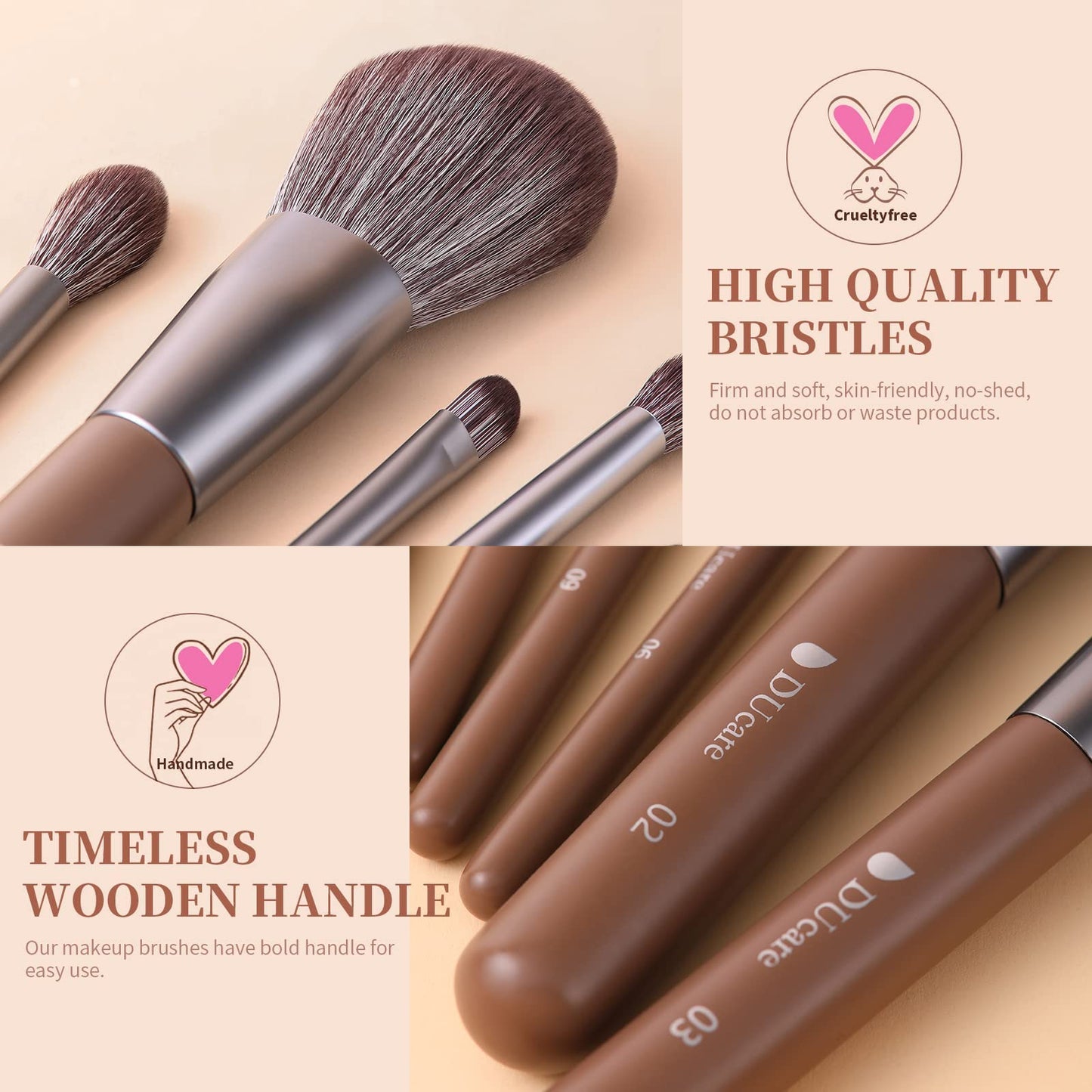 DUcare Makeup Brushes Professional with Bag+Duo End Foundation Powder Buffer and Contour Brushes