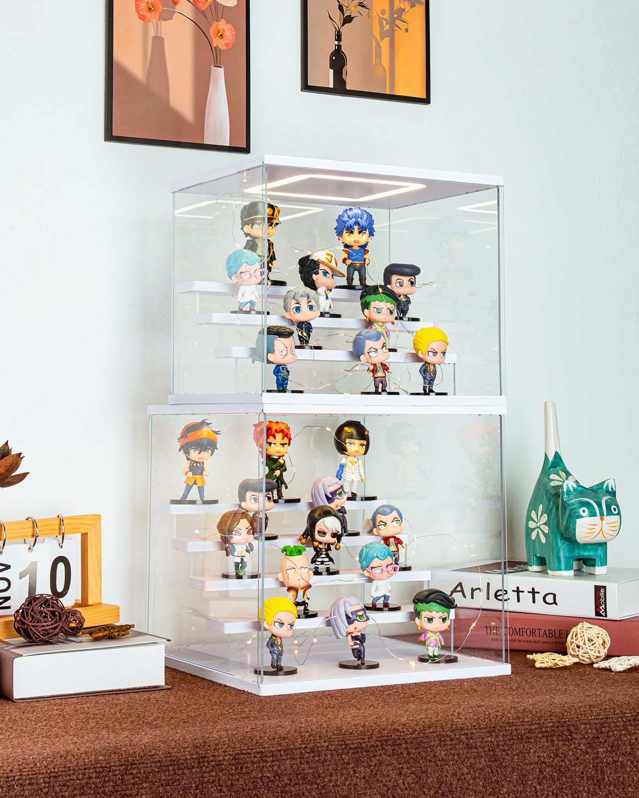 AZEYN Clear Acrylic Display Case with Light , 3 Tier Display Box Stand Assembly Dustproof Protection Showcase for Collectibles Action Figures (White 12.6×7×9in; 32×18×23cm)
