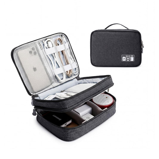 mygreen Electronic Accessories Organizer Bag, Waterproof Double Layer Travel Storage Case with Adjustable Padded Dividers, Portable Hard Pouch for Cables, Charger, Power Bank, Phone, Hard Drive Black