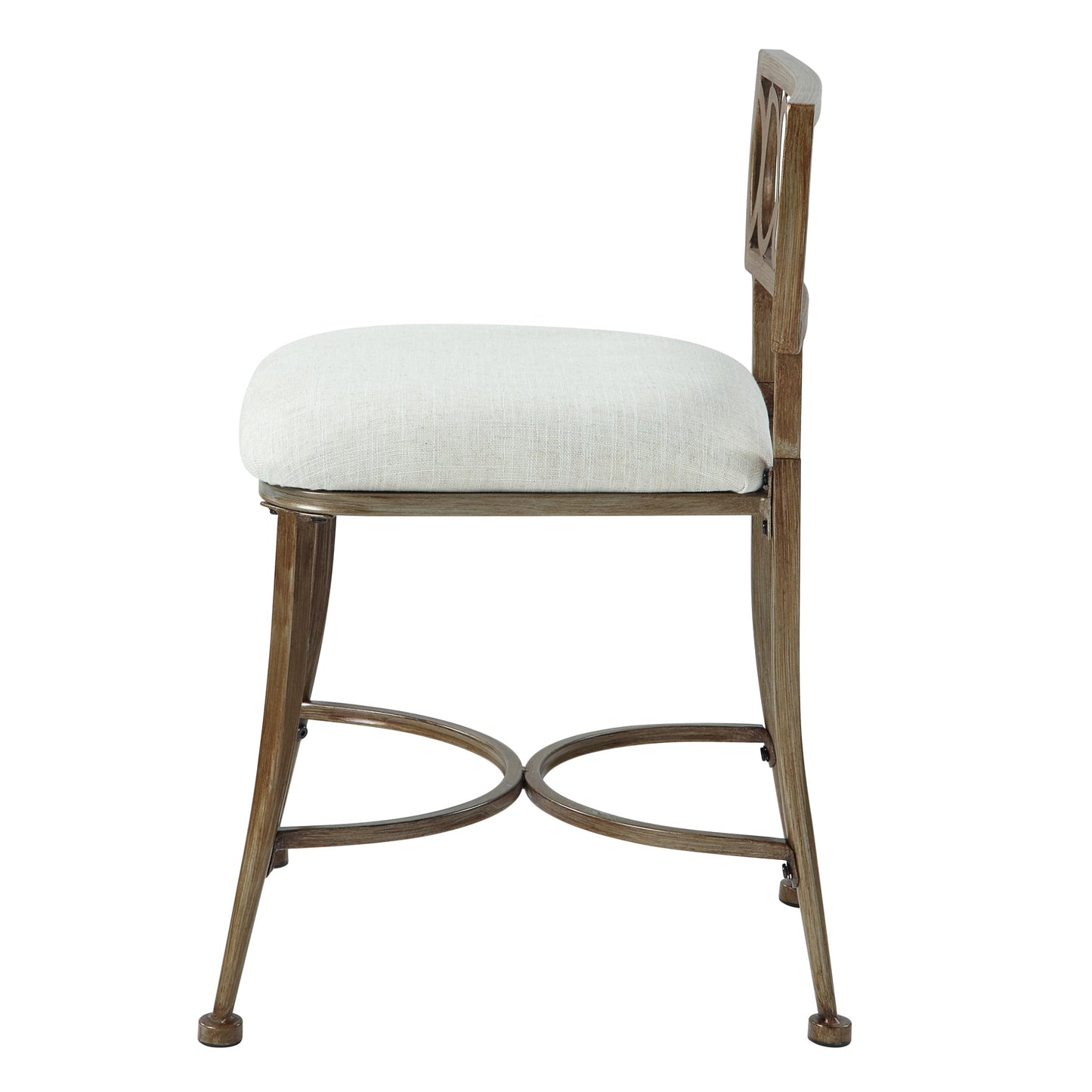 Azalea Park Golden Bronze Low Back Vanity Stool Soft Linen Upholstery, Iron Frame, Padded Cushion Bathroom & Bedroom Accent Chair