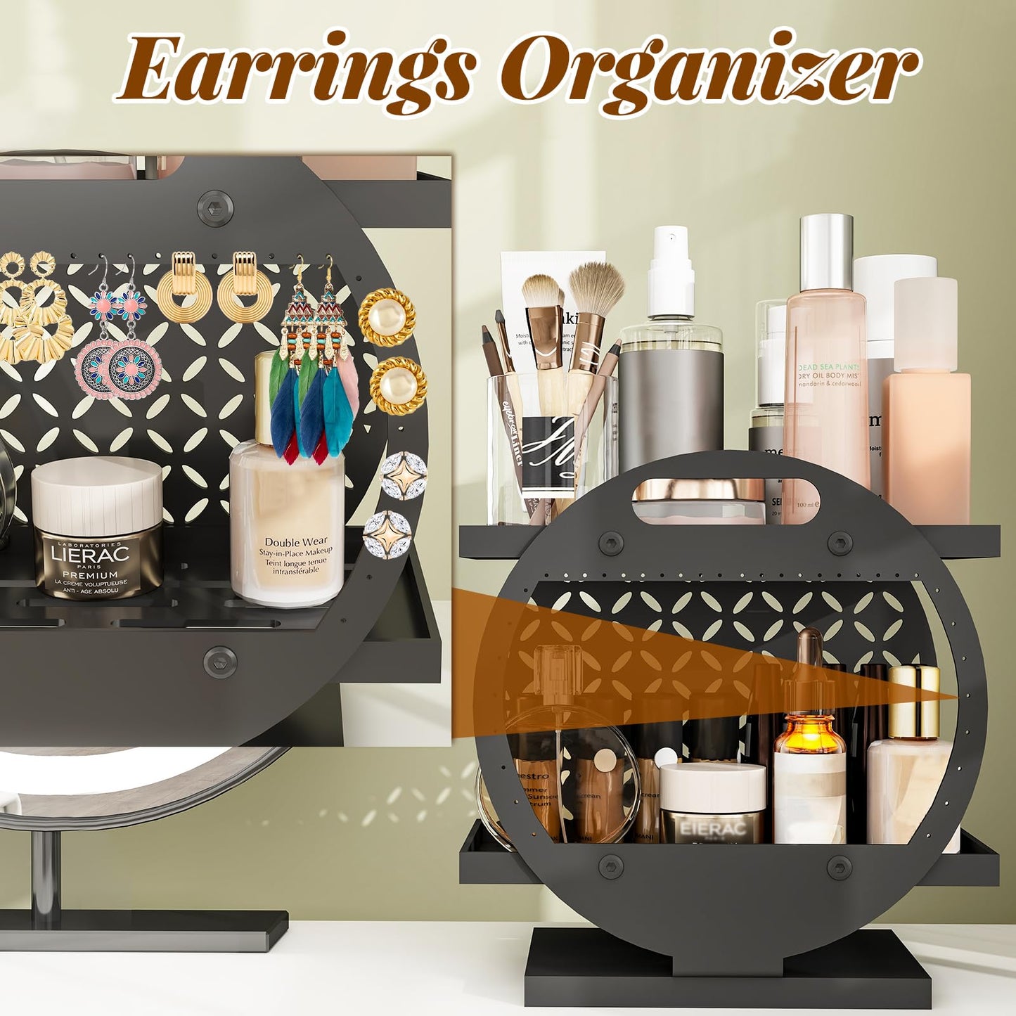 Gouisalin Makeup Organizer for Vanity, 2-Tier Black Perfume Stand Organizer for Dresser, Bathroom Countertop Organizers Bathroom Counter Shelf Skincare Holder Storage Tray Cosmetic Display Rack