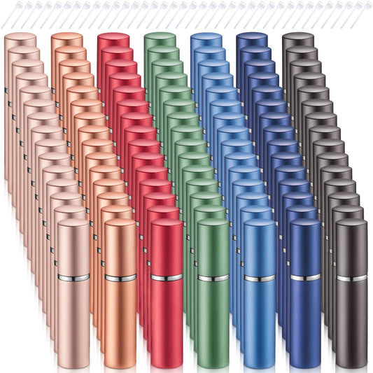Motiskyy 105 Pcs 5 ml Refillable Perfume Atomizers Bulk - Mini Travel Cologne Sprayers with Refill Pump & Transfer Tool for Perfume Makers & Small Studios(Morandi Color)