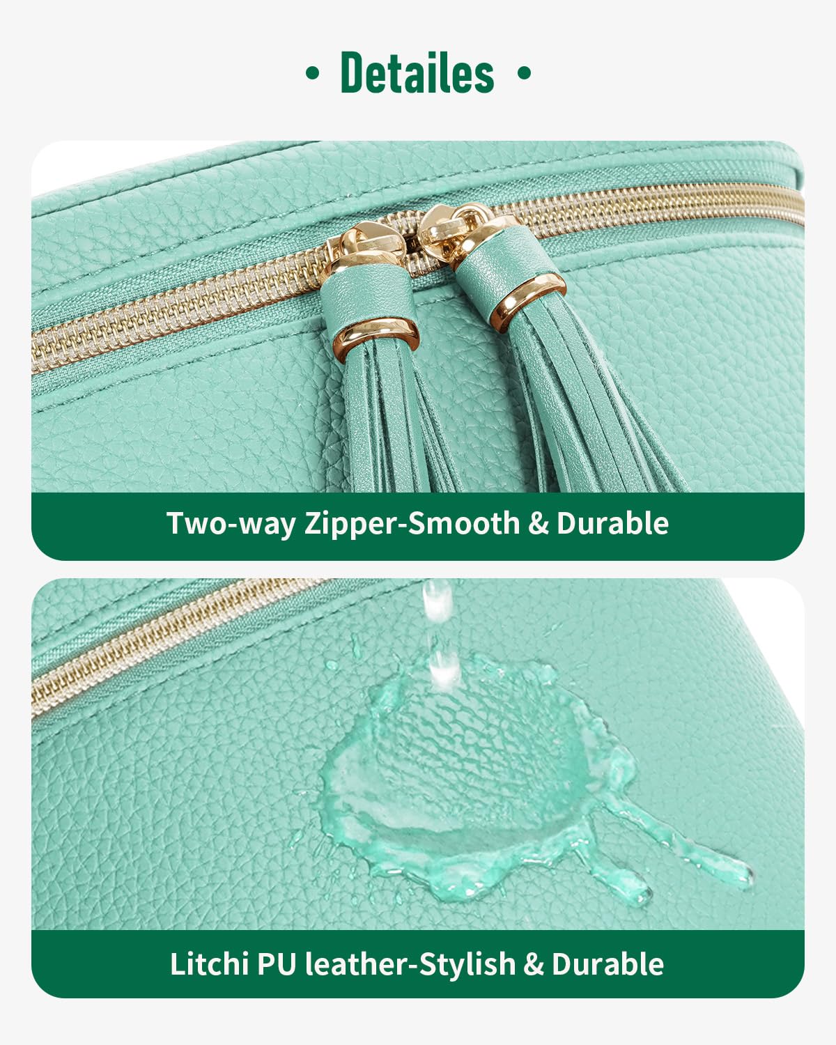 Wandering Nature Travel Makeup Bag for Women, Structured Vanity Case with Wipe-Clean EVA Interior & Removable Divider, Brush Loops, Fold-Flat PU Leather Makeup Case with Handle