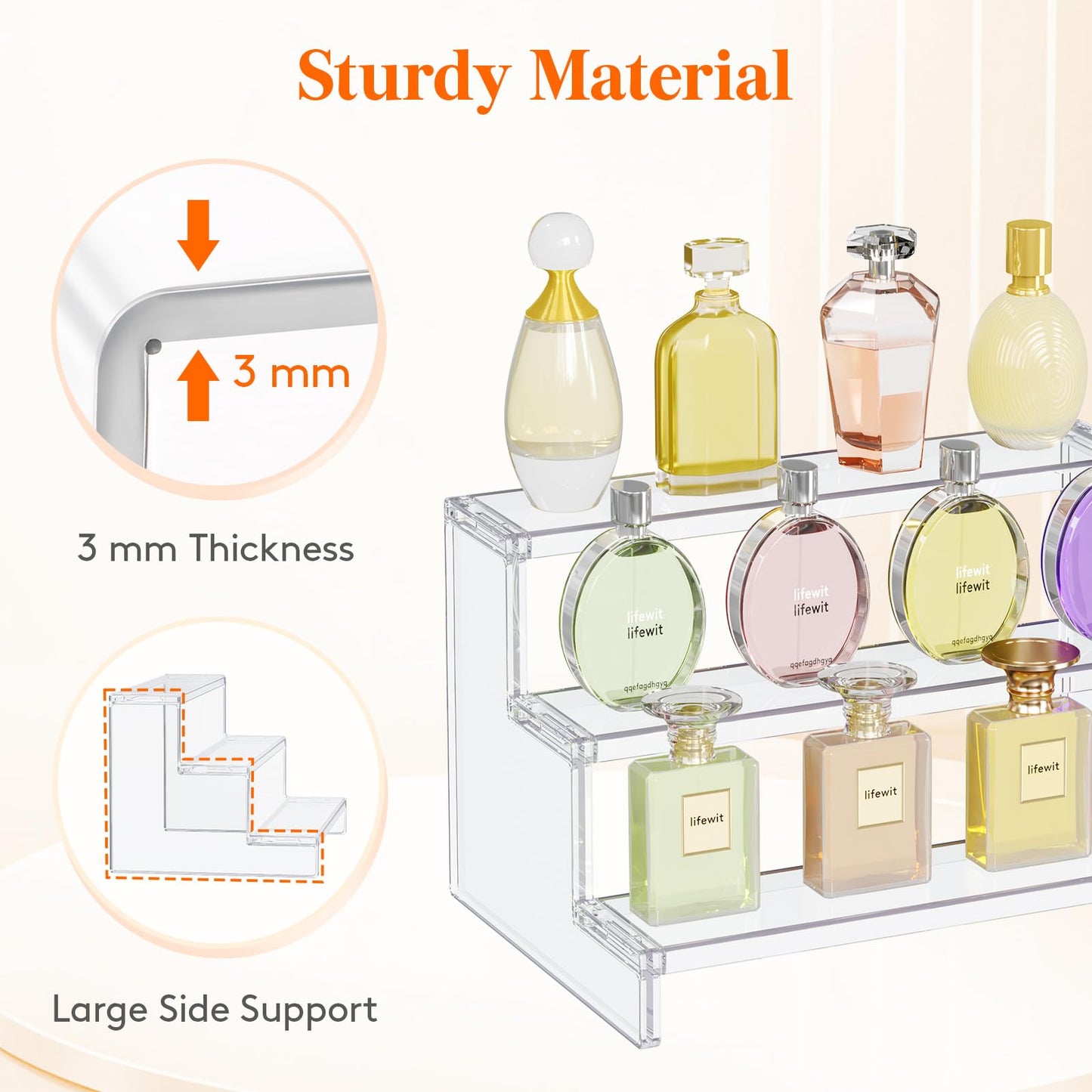 Lifewit Perfume Organizer, Cupcake Stand, Tool-Free Assembly, Plastic Display Shelf for Vanity,Room Décor, Bedroom Storage Organization, 3 Tier 9 Inch, 3 Pcs
