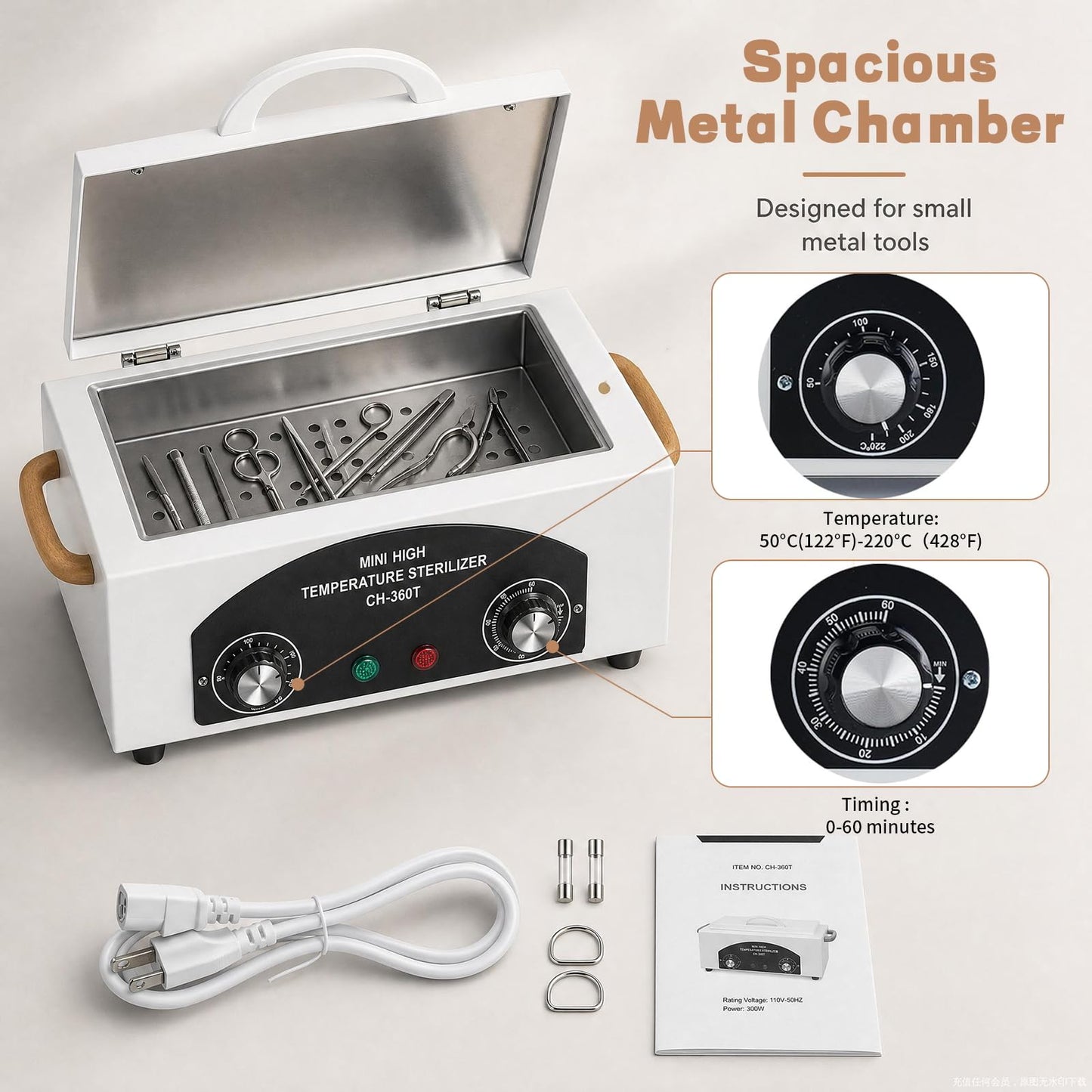 High Temperature Autoclave Machine,110V 300W 1.5L Manicure Metal Tool Cleaner Machine,Autoclave Sterilizers for Nail Tools, Autoclave Machine for Sundry Beauty Hair Nail Metal Tools with Handle