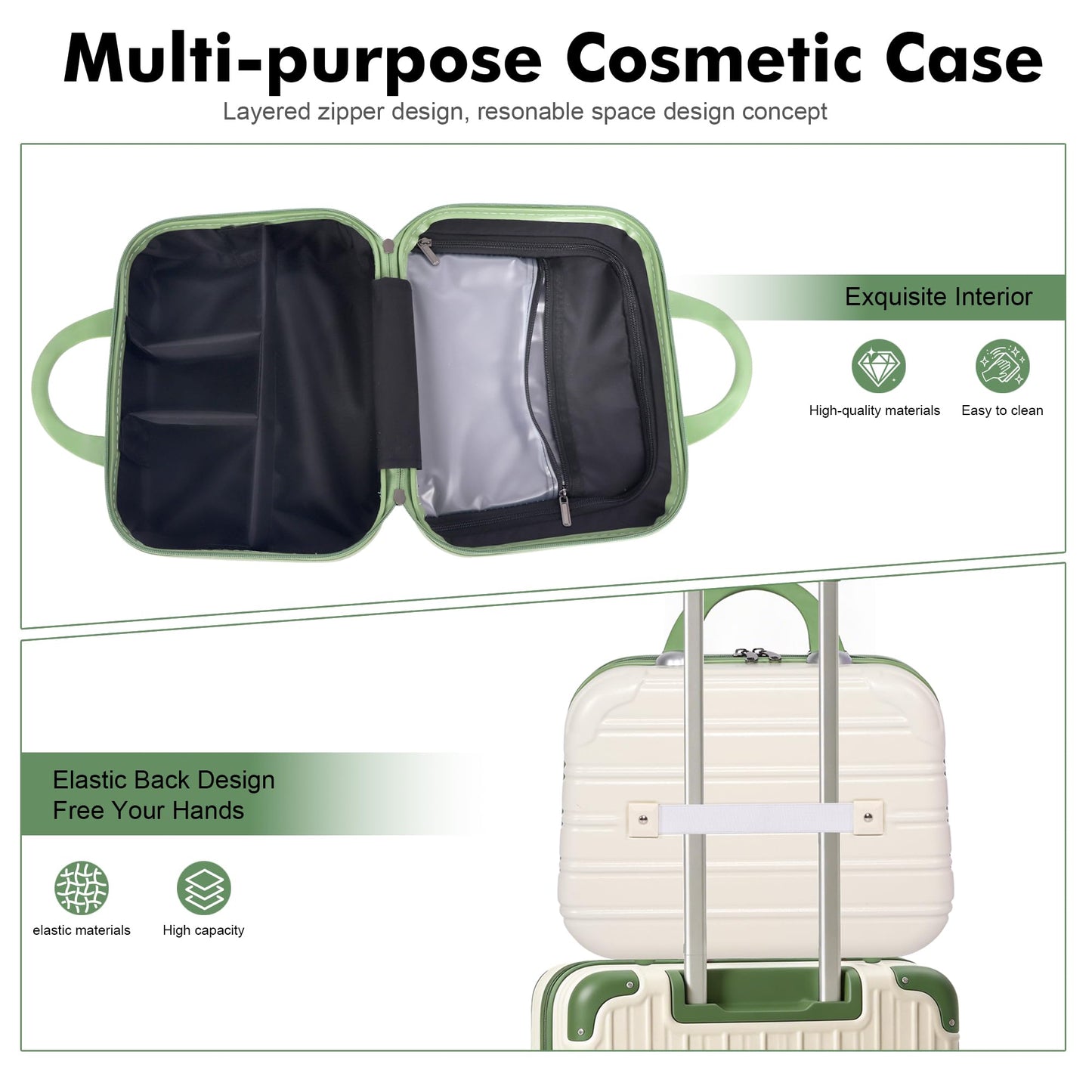 JZRTravel 14 Inch Hard Makeup Train Case PC ABS Portable Cosmetic Travel Case Mini Suitcase Organizer for Make up Toiletries Toys Clothes Storage with Handle Elastic Strap