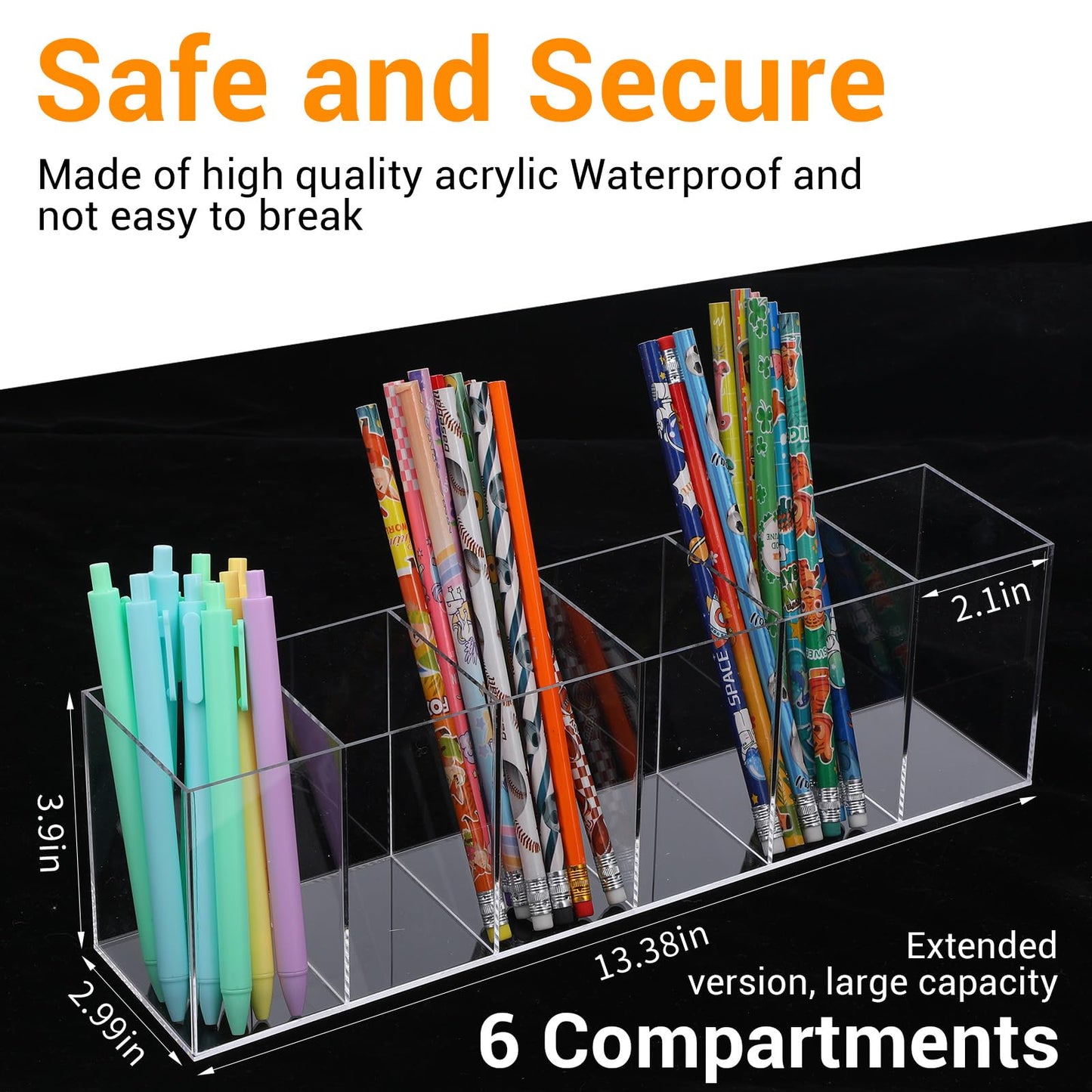 kenaeooe 2 Pack Acrylic Makeup Brush Holder Organizer 6 Compartments Clear Pen Holder for Desk Multifunctional Storage Cup for Office, Bathroom, Kitchen, and Vanity Accessories