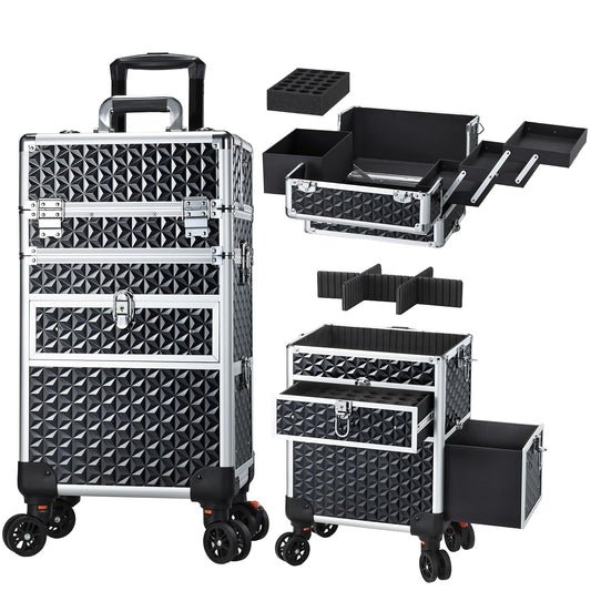 Joligrace Rolling Makeup Case with Drawers - Tattoo Storage Organizer Travel Cart for Nail Tech, Cosmetology, Barber Tools - Portable Suitcase on Wheels