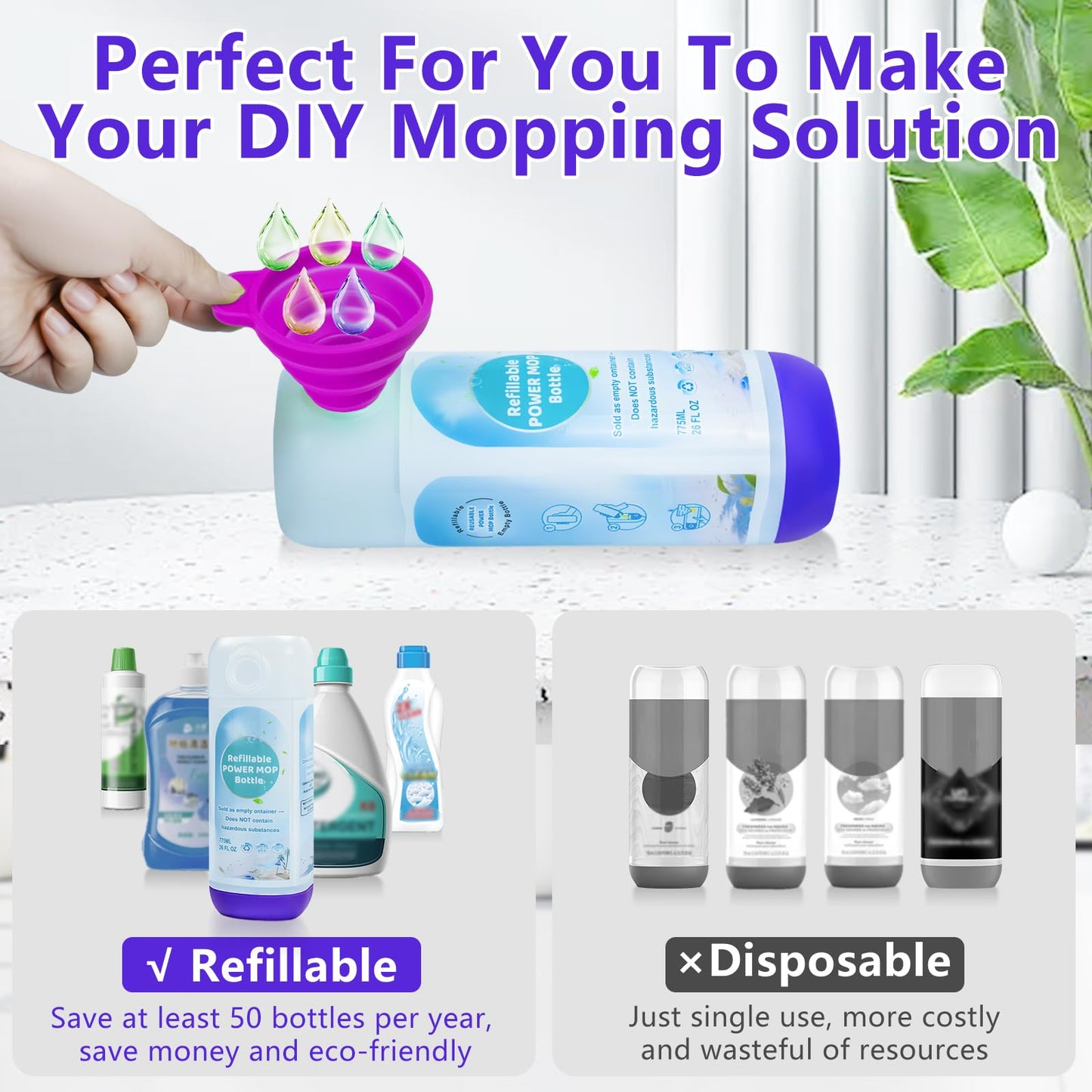 ZQZiQi Refillable Power Mop bottle for Swiffer PowerMop, Empty Leak-Proof HDPE Reusable Bottle for Swiffer PowerMop, 775ML /26 FL OZ Cleaning Solution Container, Use Any Liquid Cleaner