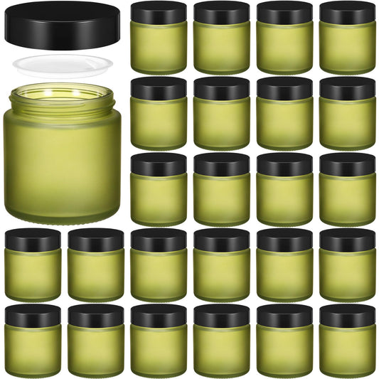 Norme 24 Pcs 4 oz Glass Jars with Lids Leakproof Round Airtight Empty Cosmetic Jars with Inner Liners Lid for Storing Lotions Powder Ointments Making Tins(Pea Green)