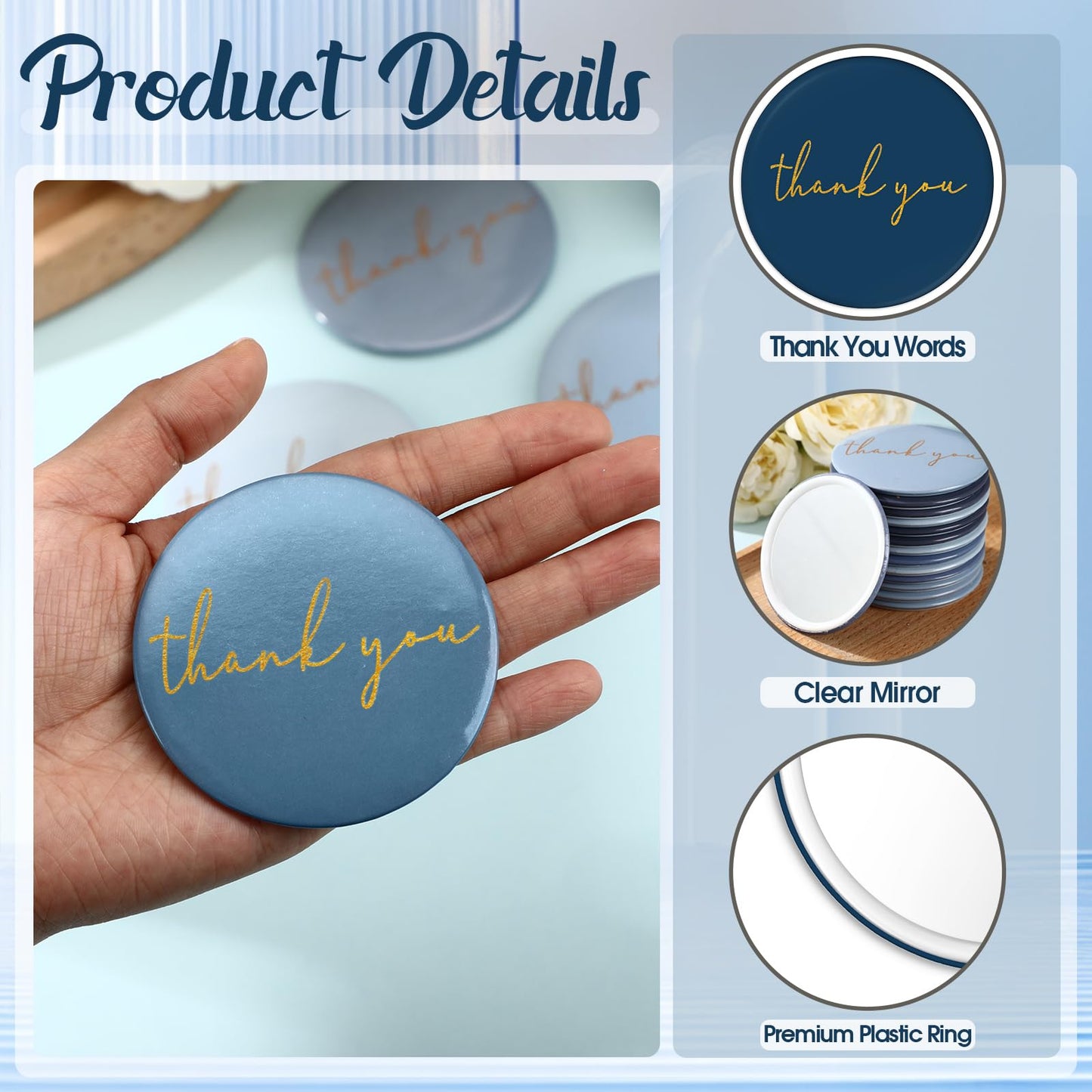 Tioncy 30 Pcs Thank You Gifts Bulk Compact Mirror for Women Bulk Gifts Mini Pocket Mirror Thank You Gift for Women Employee Staff Coworker(Blue Series)