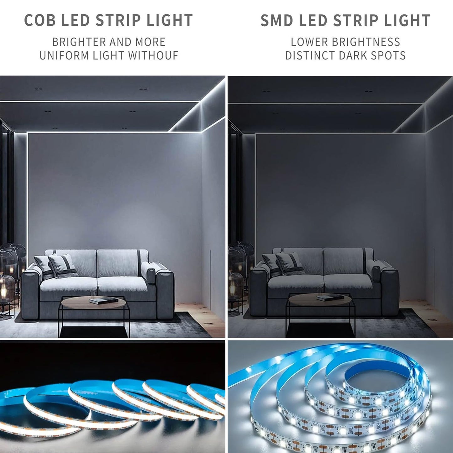ZSLAIFU 24V COB LED Strip, LED Strip for Bedroom, Touch Dimmable LED Strips, White LED Light Strip, COB Flexible Light for Bedroom Cabinet Vanity Mirror DIY Lighting