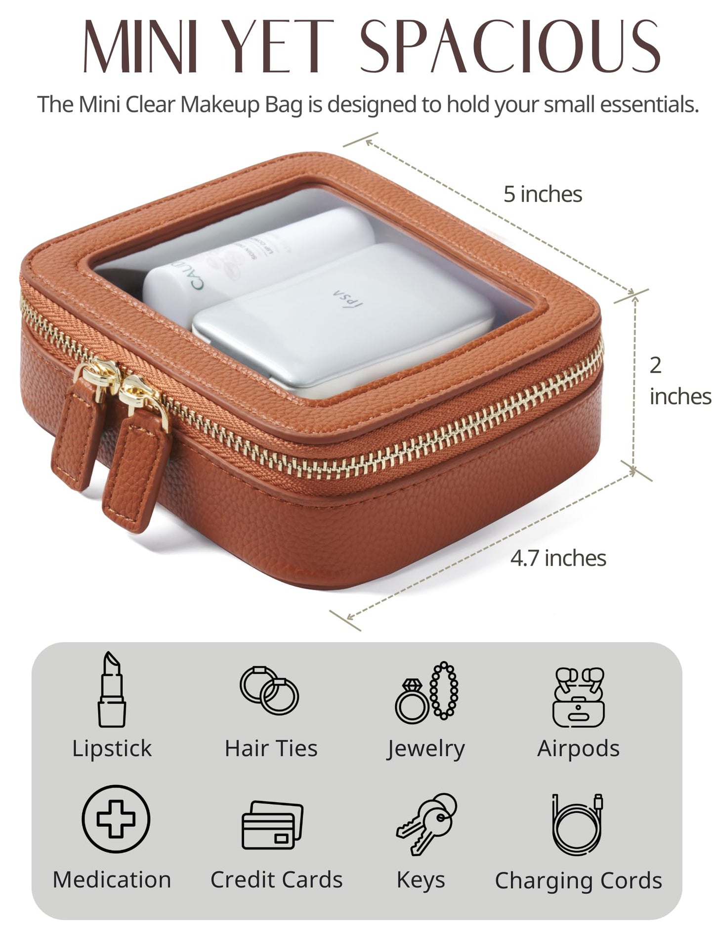 Popvibe Clear Makeup Bag Toiletry Case Travel Transparent Cosmetic Bag with Zipper, Portable Make Up Organizer Traveling Compact Car Bag for Essentials