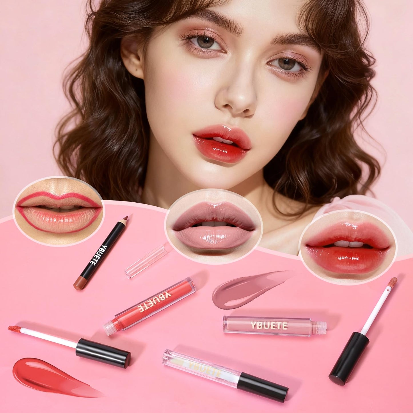 YBUETE Beginner Makeup Set for Teen Girl Women, Makeup Present for Her, Makeup Kit with Cosmetic Train Case Contained Eyeshadow Blush Lip Gloss and Oil Lip Liner Eyeliner Brushes Mirror (Pink)
