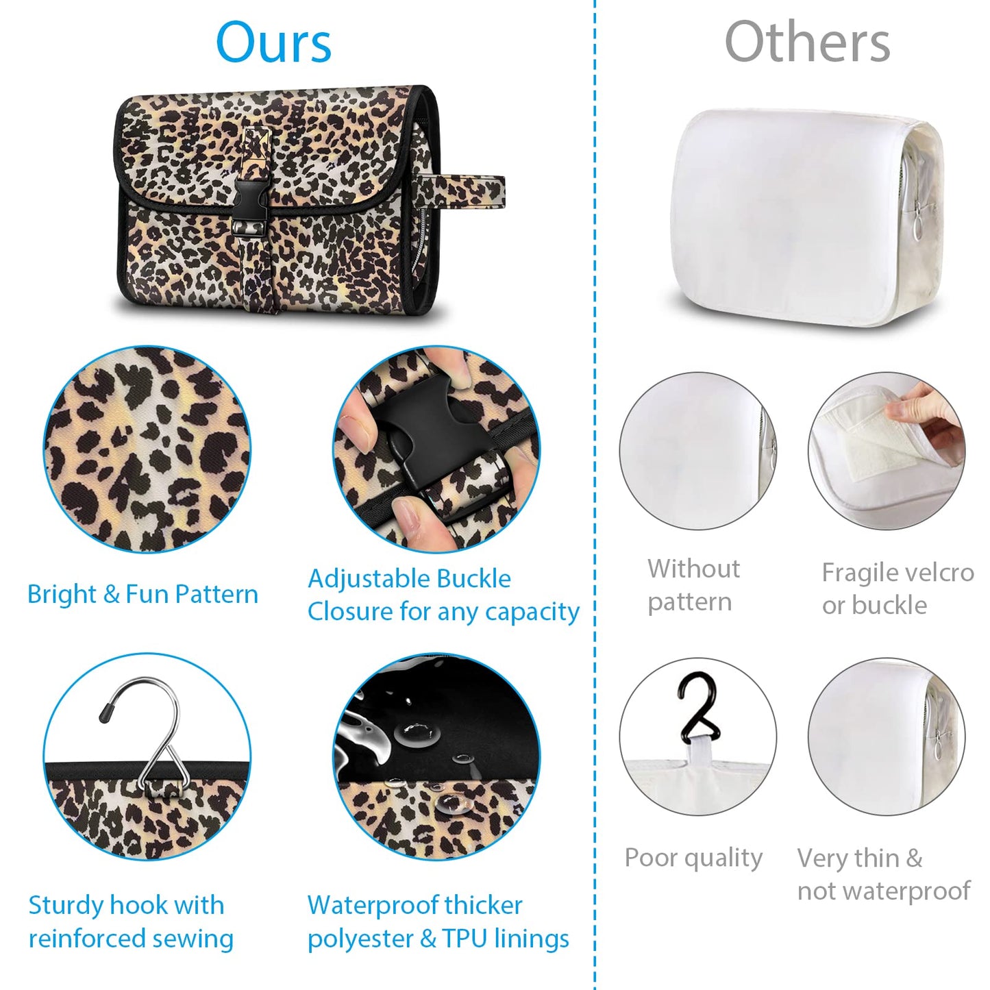 FINTIE Portable Toiletry Cosmetic Travel Bag, Large Water Resistant Hanging Makeup Organizer Storage Pouch Case for Women Girls (Leopard)