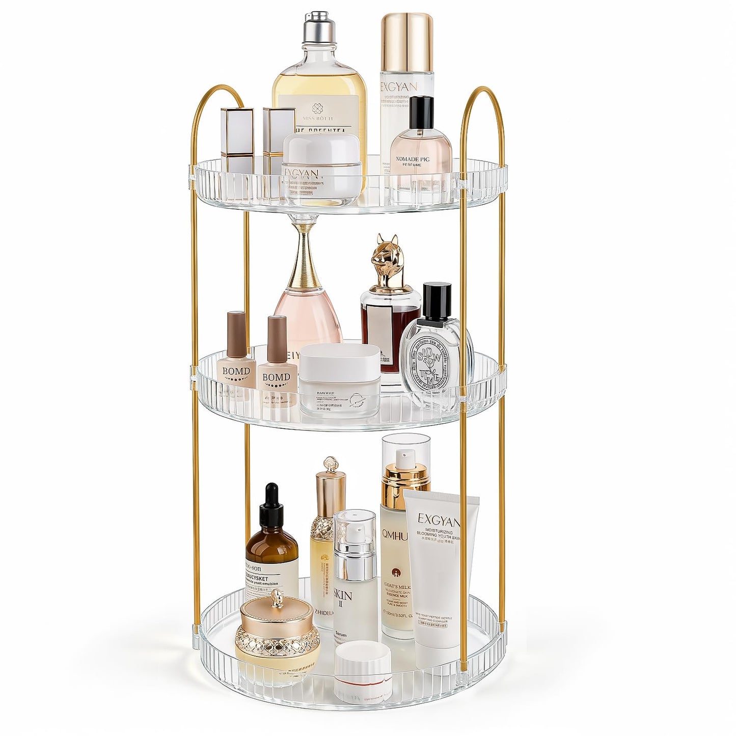Anyoifax 360° Rotating Makeup Organizer 3 Tier Large Capacity Perfume Skincare Tray for Dresser Spinning Bathroom Counter Organizer for Vanity Lazy Susan Turntable Storage for Kitchen, Clear
