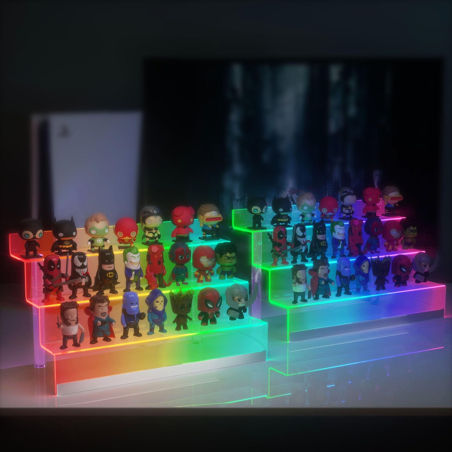 16” Acrylic Display Organizer with LED Light - 3 Tier Perfume Organizer for Women, Cologne Organizer for Men, Figures Stand, Clear Riser, Perfume Stand and Display Step Shelves Holder, 2 Pack Stands