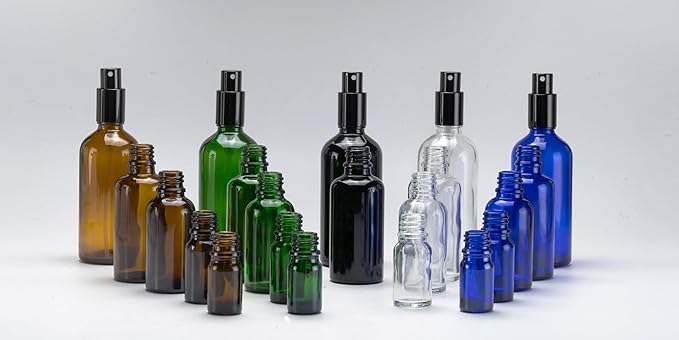 YIZHAO Blue Glass Spray Bottles 4oz, with Small Fine Mist Spray, Metal Cap, Refillable for Essential Oil,Travel,Cleaning,Perfume,Aromatherapy,Makeup – 4 Pcs
