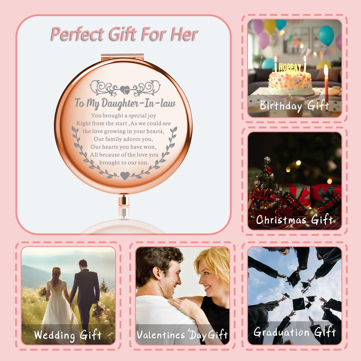 MYOSPARK Daughter in Law Gifts to My Daughter-in-Law Wedding Compact Makeup Mirror Bride to Be Gift from Mother in Law (Daughter-in-Law Mirror)