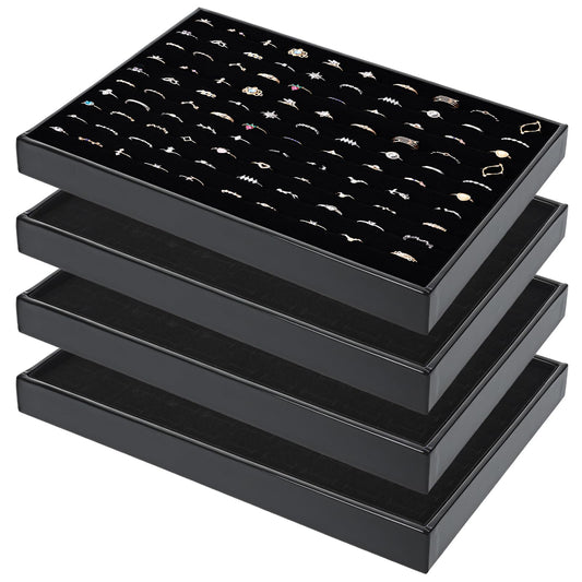 FUPMILPHRANX 4 Pack Velvet Ring Display Tray 100 Slots Stackable Jewelry Organizer Tray Ring Holder Showcase for Rings Earrings Jewelry Storage for Drawer Dresser Store Display