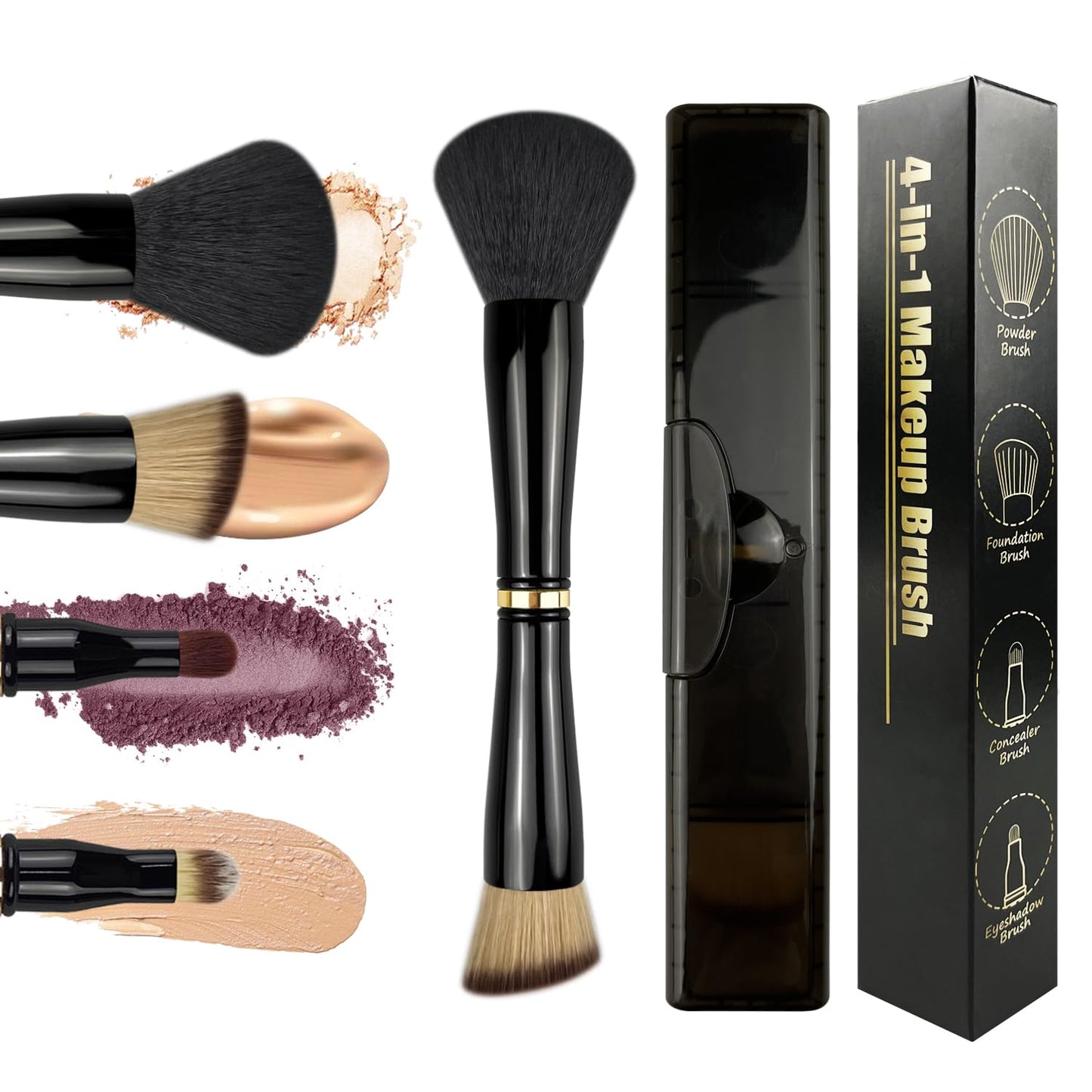 Zylsnice 4 in 1 Makeup Brush, Travel Makeup Brush Set with Case, Mini Makeup Brushes, Powder Foundation Brush, Concealer Brush, Eyeshadow Brush, Dual Ended Makeup Brush for Liquid,Cream, Powder