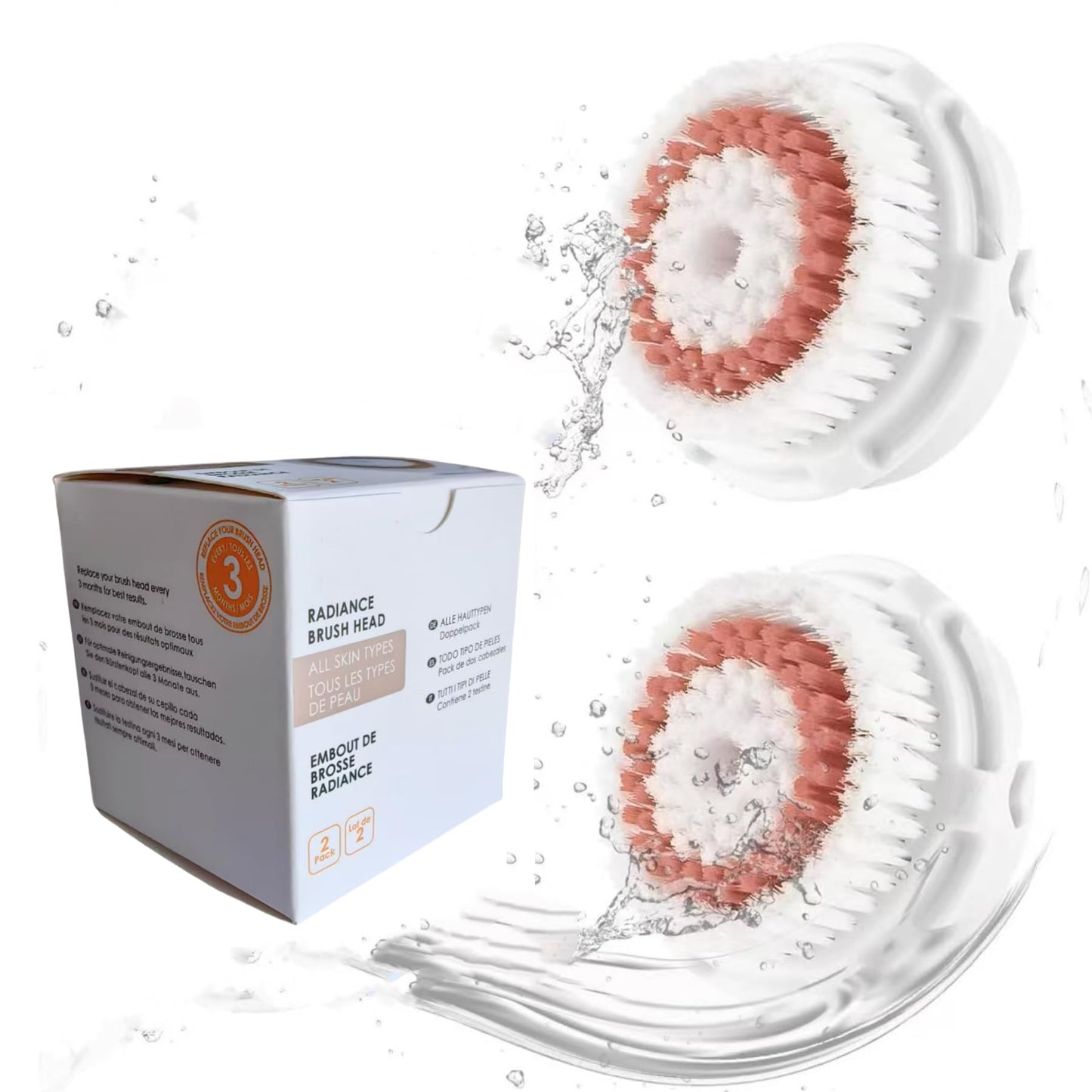 Replacement Brush Heads for Clarisonic, Compatible with Mia 1, Mia 2, Mia Fit, Alpha Fit, Pro, Smart Profile Uplift, 2 Pack (Radiance)