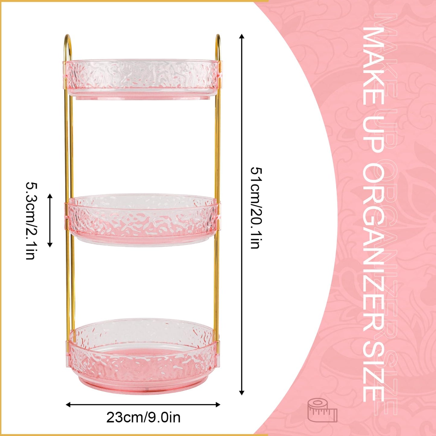 Fangoo Rotating Makeup Organizer for Vanity, 360 Spinning Cosmetic Storage, Perfume Holder for Bathroom Countertop or Dresser (Pink, 3 Tiers)