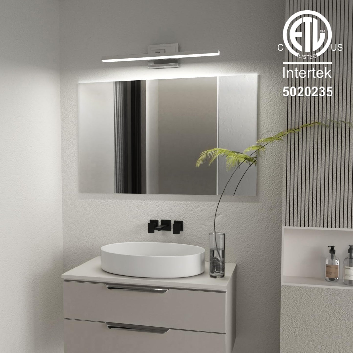 VOLISUN Modern Bathroom Vanity Light 24 inch, Rotatable, 14W Dimmable 5CCT Led Bathroom Light Fixture Over Mirror, Chrome Vanity Light for Bathroom Mirror Cabinets-ETL Certificated
