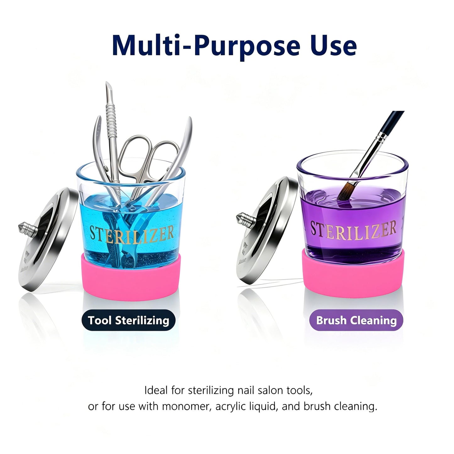 Xinshare Nail Tool Disinfectant Jar, 6Oz Glass Durable Manicure Pedicure Implements Sterilizer Container,Salon Storage & Organizer for Nail Art Tools Beauty Centers Equipment Cleaning,Hot Pink