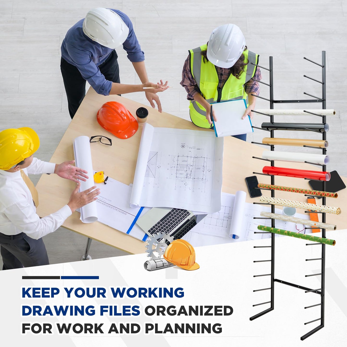 Gisafai 9/17 Tier Wall Mount Blueprint Storage Rack Hanging Vinyl File Roll Poster Display Rack Vertical Art Print Blueprint Holder for Plan Organization(84 x 21 x 11 Inches)