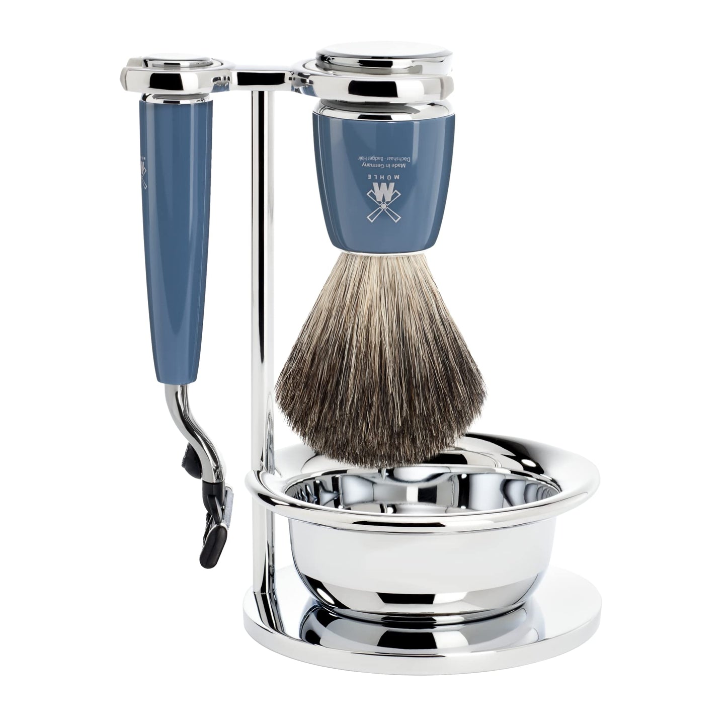 MÜHLE RYTMO 4-Piece Pure Badger 3-Blade Razor Modern Luxury Wet Shaving Set - Perfect for Every Day Use, Barbershop Quality Close Smooth Shave