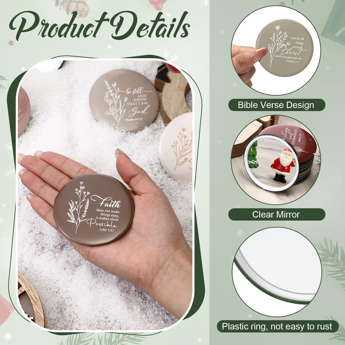 GlikCeil 40 Pcs Christian Compact Mirror Bulk for Women Inspirational Bible Verse Pocket Mirrors Mini Purse Makeup Mirror Christian Church Gift for Women VBS Church Party Favors
