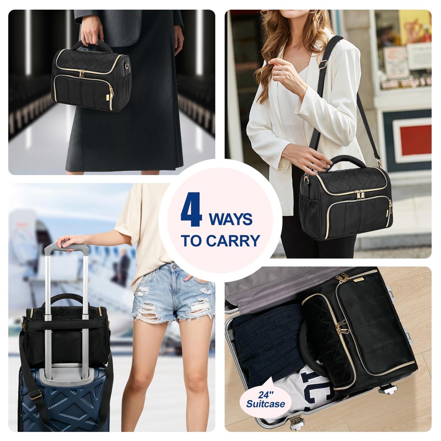 GR69N Travel Toiletry Bag Large Cosmetic Makeup Bag Organizer for Women,Wide-open Make Up Bag Waterproof Makeup Case Travel Bag with Handle and Dividers for Toiletries,Essentials,Accessories,Black