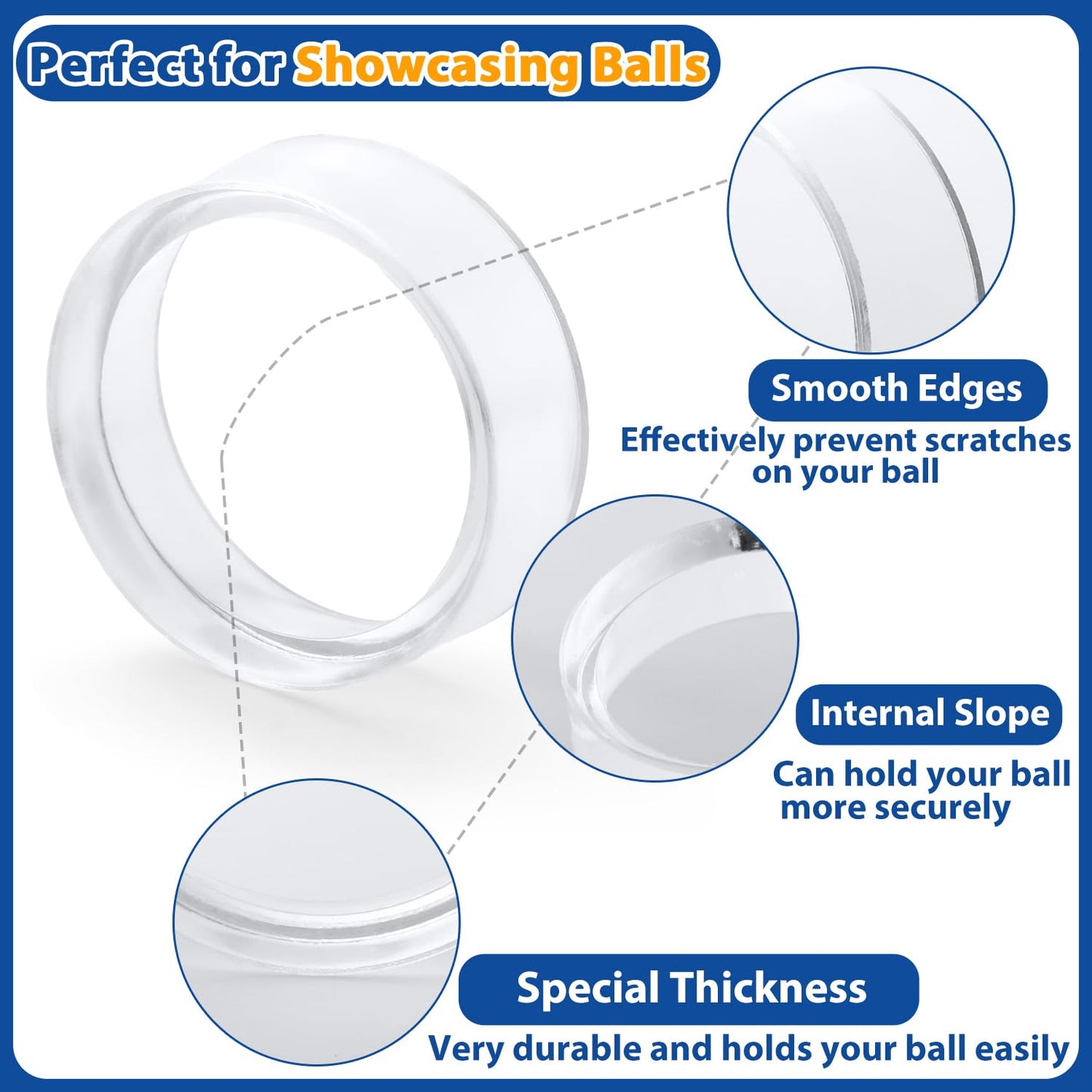 100 Pcs Baseball Holder Ring Stand 0.6/1.22 Inch Round Acrylic Stands, Small Display Stand Ring Clear Sphere Holder for Small Balls, Baseball, Golf Ball, Crystal Ball, Egg Stand, Marble, Softball
