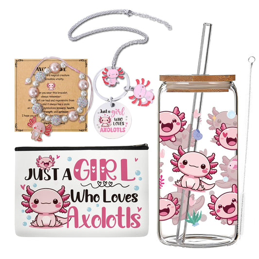Papiailove 6 PCS Axolotl Gifts Set for Girls, Cute Axolotl Accessories Basket for Teens Daughter Women, Birthday Graduation Gift