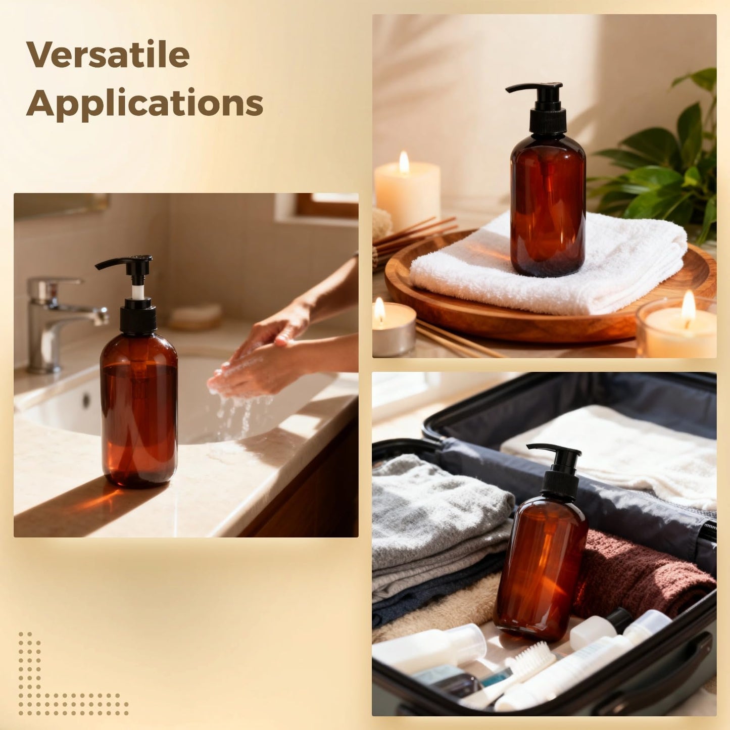 40 Pcs Empty Lotion Bottles with Pump 8oz - Refillable Amber Plastic Bottles, Liquid Dispensers with Secure Pumps, 250ml Travel-Size Containers for Lotion, Shampoo, Conditioner, Body Wash