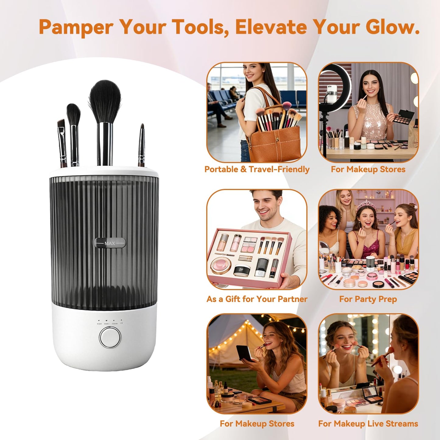 Electric Makeup Brush Cleaner Machine, 6500RPM Automatic & Portable with 1800mAh Rechargeable Battery for All Brush Sizes, Perfect Gift for Makeup Lovers