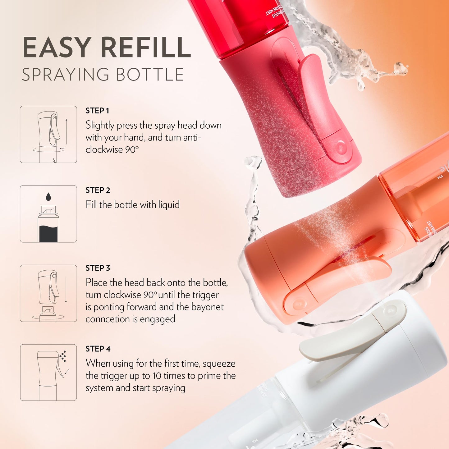 FLAIROSOL MyStyle, Spray Bottle for Hair - Small Travel Spray Bottle, Ultra Fine Continuous Water Mist for Face, Hairstyling, Salon, Cleaning, Beauty, Toners, Hydration & Makeup, 3.04oz / 90ml, White