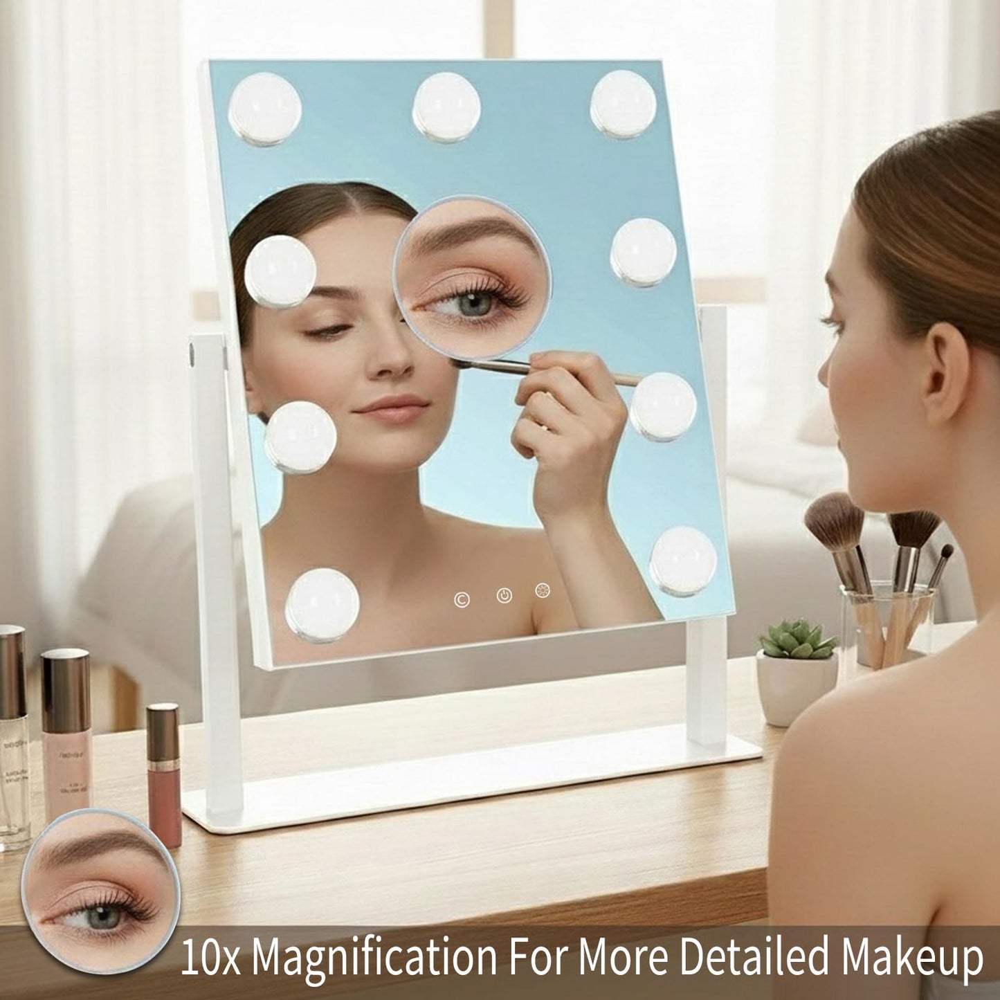 Hollywood Vanity Mirror with Lights - 9 Dimmable Bulbs, 3 Color Modes & 10x Magnification, Smart Touch Control, 360° Rotation, Perfect as Travel Mirror with Light, Stocking Stuffers for Teen Girls