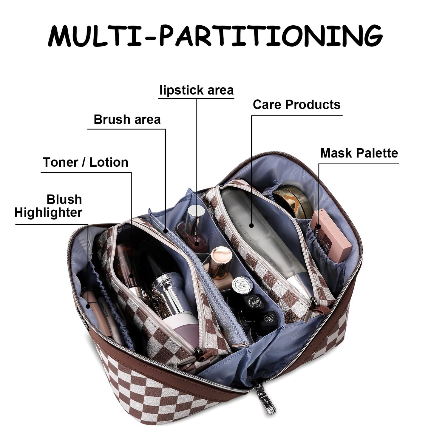 BOYATU Travel Makeup Bag Organizer Cosmetic Bag: 3 Pcs Set Make up Bags for Women with Handle - Waterproof Vegan Leather Toiletry Bag (01-G-Coffee)