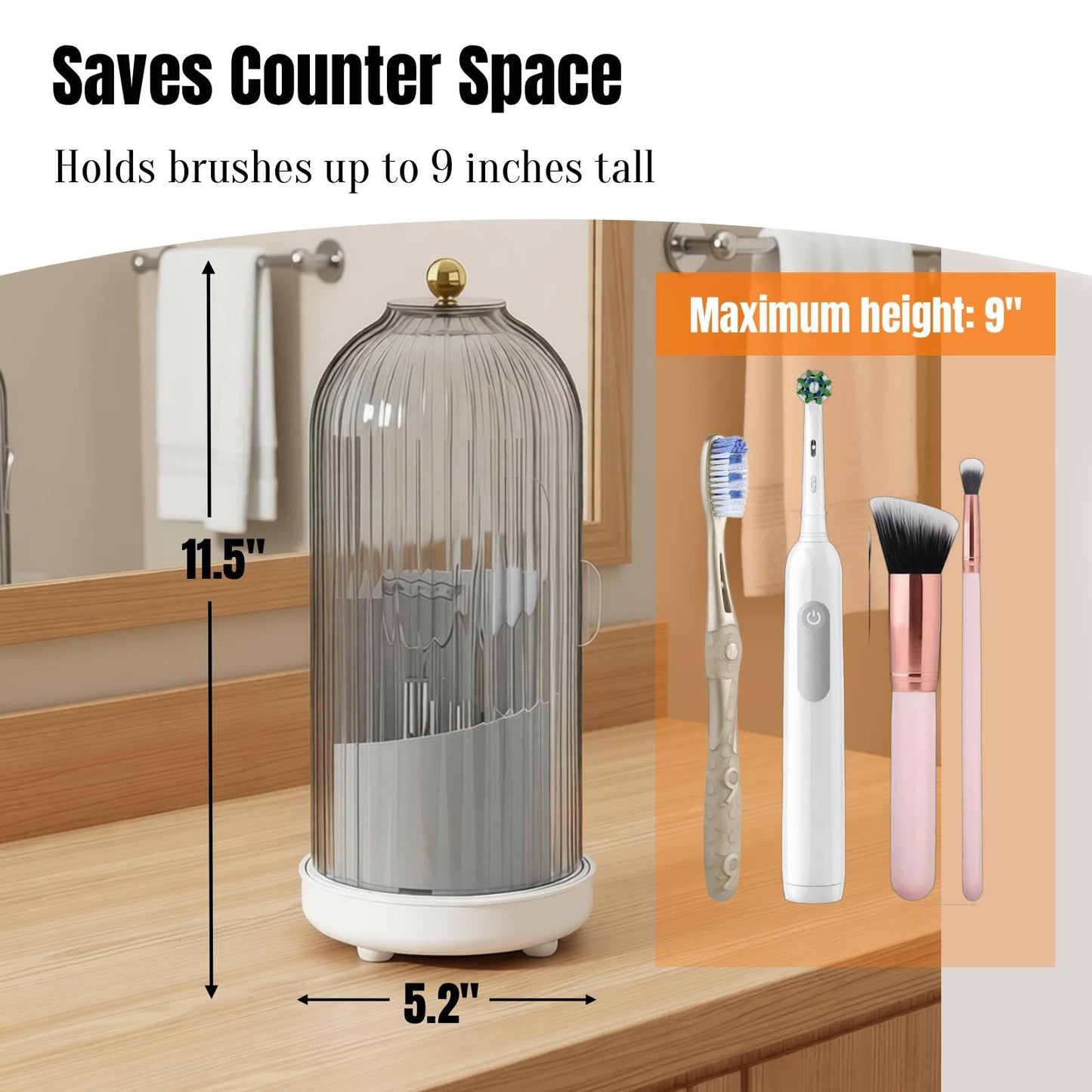 JEESA Dustproof Toothbrush Holder Organizer with Drainage, Grey