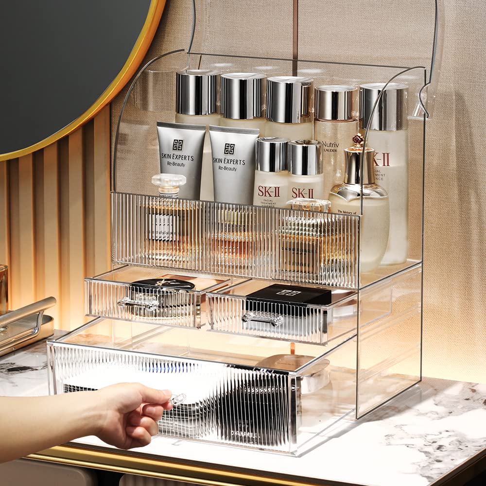 MOOCHI Professional Large Cosmetic Makeup Organizer Bathroom Storage Display Case with Drawers