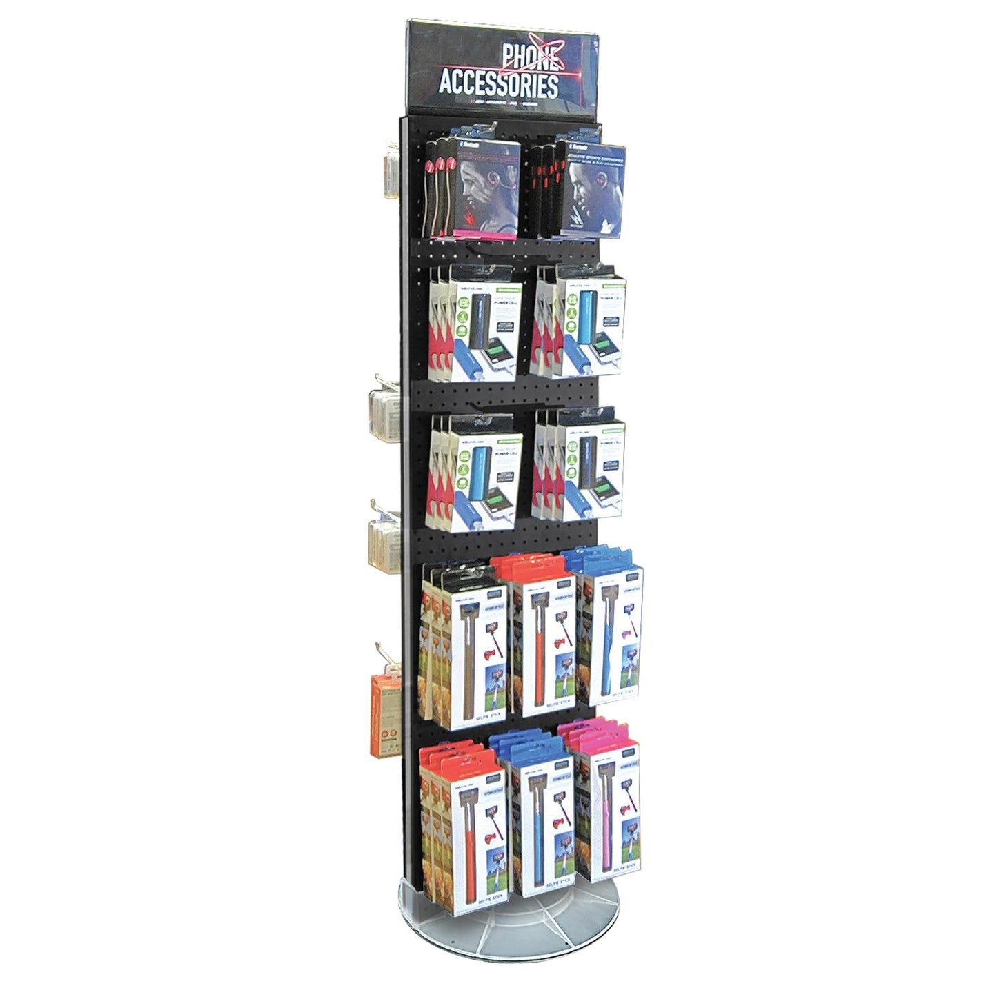 Azar Displays 700440-BLK, TWO-SIDED PEGBOARD FLOOR DISPLAY NON- REVOLVING ROUND STUDIO BASE. PANEL SIZE: 16" W X 60" H, Black